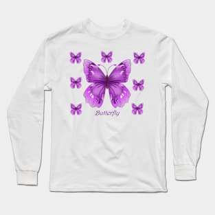 Purple Lavender Butterfly butterflies Long Sleeve T-Shirt